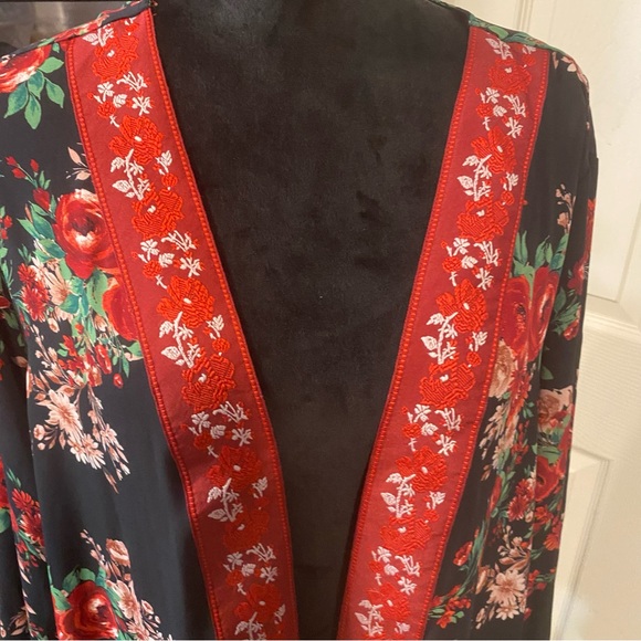 The pioneer Woman Open Cardigan Women XXL Floral black red long line Tunic Top - Picture 3 of 9